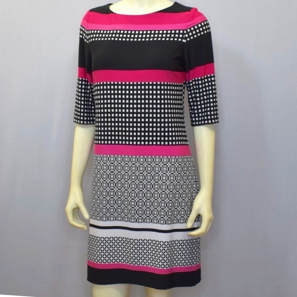Sandra Darren Stripe Printed Matte Jersey Fuschia Dress
